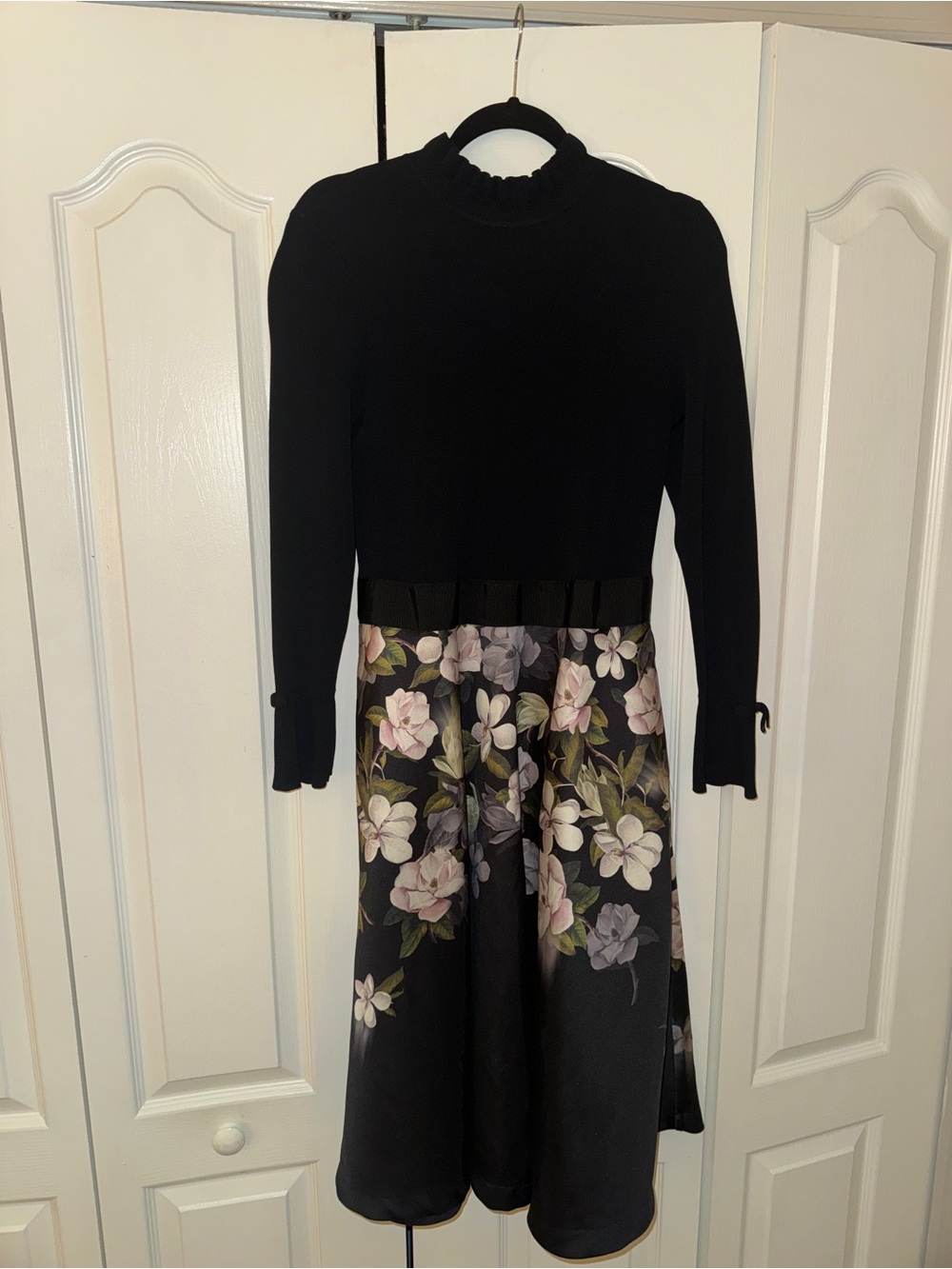 Ted Baker London Black Knit Bodice with Floral A-Line Skirt